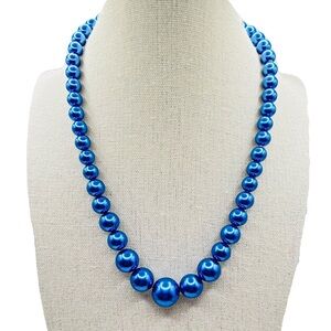 Vintage Cobalt Blue Graduated Glass Pearl Necklace